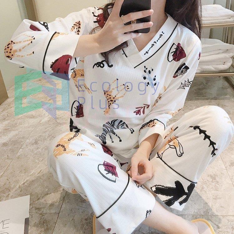 贅沢 部屋着 可愛い Vネックパジャマ ルームウェア上下セット動物柄 綿 ロングズボン 長袖パジャマ 秋冬 レディース パジャマ 韓国風 安い 快適 寝巻き パジャマ カラー ローズ Hakunamatatagrill Com