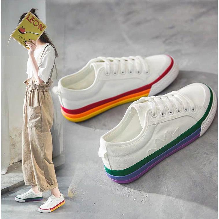 ズック靴 レディースシューズ 春夏 スニーカー 白 フラットシューズ ズック レディーススニーカー レインボー色 フラット靴 厚底靴 歩きやすい 美脚 可愛い Lv 07v30 Sz55 Ecology Plus 通販 Yahoo ショッピング