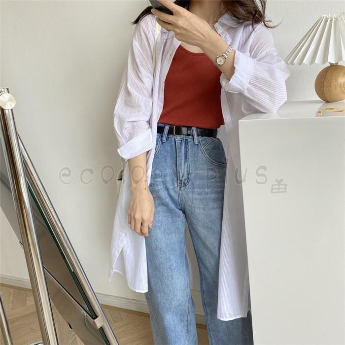 シャツワンピース ロングシャツ レディース チュニック ロング丈 春服 長袖 Uvカット 大きいサイズ ゆったり 体型カバー 春 夏 白シャツ コーデ 代 30代 40代 Lv Lyq Ecology Plus 通販 Yahoo ショッピング