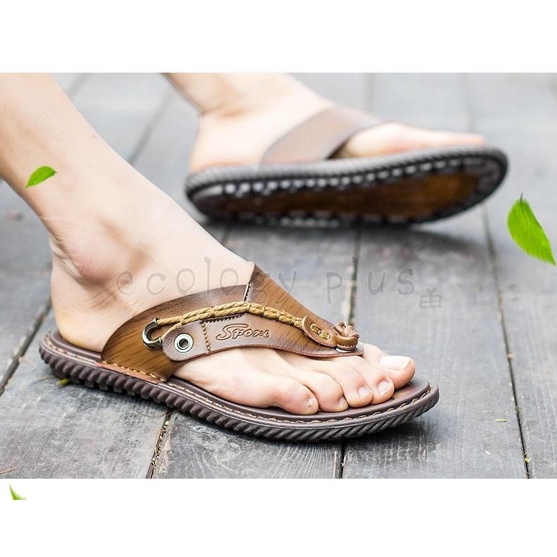 サンダル メンズ おしゃれ レザービーチサンダル スリッパ Puレザーサンダル ビーサン 靴014 Lv Ntx1 Ecology Plus 通販 Yahoo ショッピング