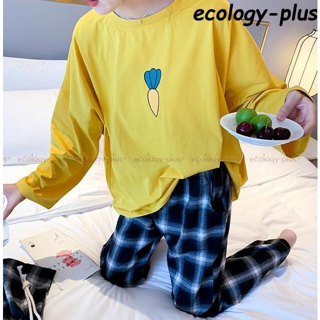 パジャマ ルームウェア レディース 春秋 長袖 パジャマ 綿ルームウェア レインボー色花 チェック柄 大きいサイズ 上下セット 可愛い パジャマ 6色 Lv Sy 0601x19 Ecology Plus 通販 Yahoo ショッピング