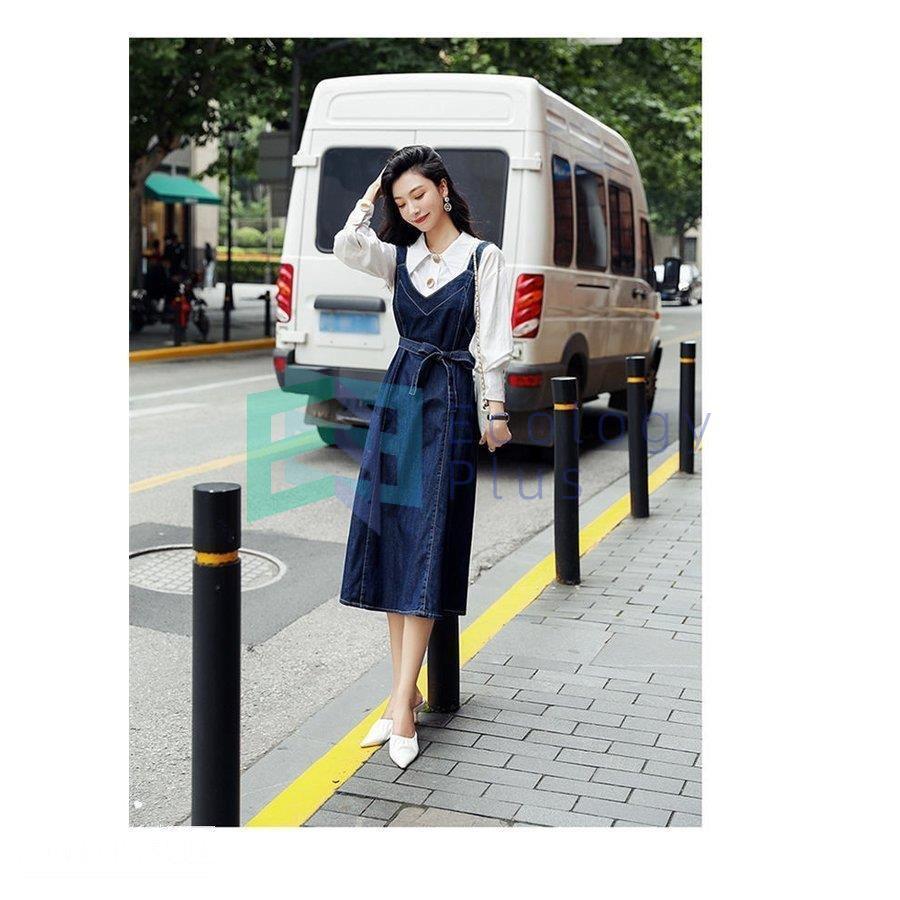 大量入荷 折襟 レディース セットアップ 長袖 スプリット 通勤 着痩せ 2点セット きれいめ 秋 ベルト付き デニム Aライン ジャンパースカート トップスシャツ ボタン付き セットアップ サイズ L Cienciadigitaleditorial Com