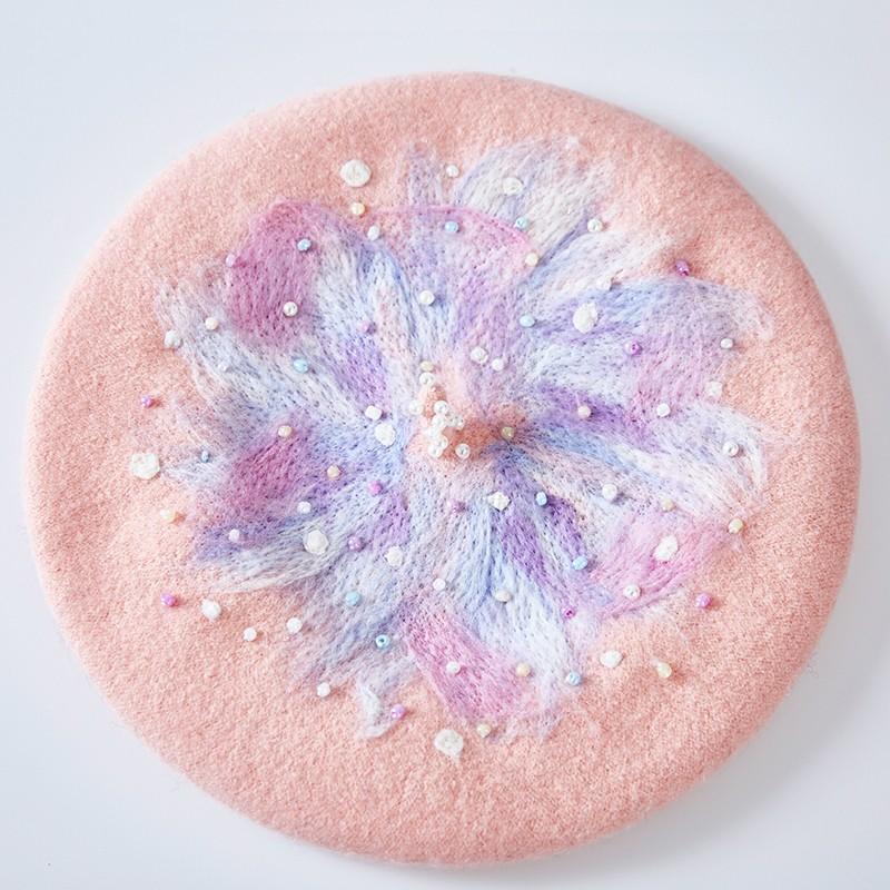 ベレー帽 帽子 ウール フェルト 星空 スタイリッシュ帽 手作り帽子 レディース かわいい 秋冬 クリスマス Tb134 Apaproduction Fr