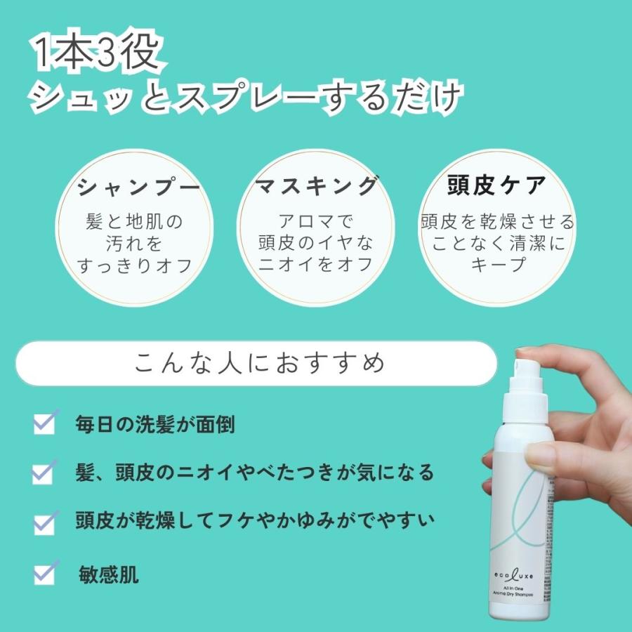 エコリュクス オールインワン アロマ ドライシャンプー 100ml(ecoluxe 水のいらないシャンプー ノンシリコン 防災 アウトドア 4935137805418) | ブランド登録なし | 03