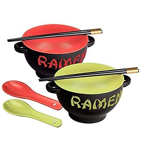 特別価格TWO Ramen Bowl Set (2 Sets - 1 Red, 1 Green) by World Market好評販売中