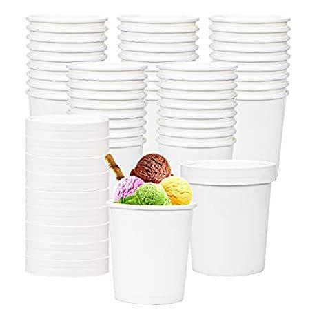 日本初の 特別価格Hedume 60 Pack Paper Ice Cream Cups with 60 Pack Lids, 16 OZ Frozen Dessert好評販売中 皿、ボウル