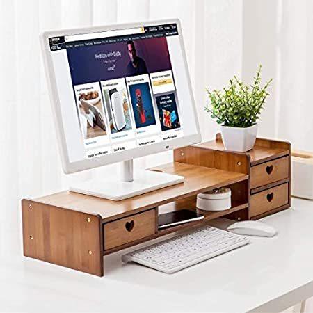 【超歓迎】 特別価格Maydear Organiz好評販売中 Desk Tier 2 Drawer, Storage with Riser Stand Monitor Bamboo モニターアーム
