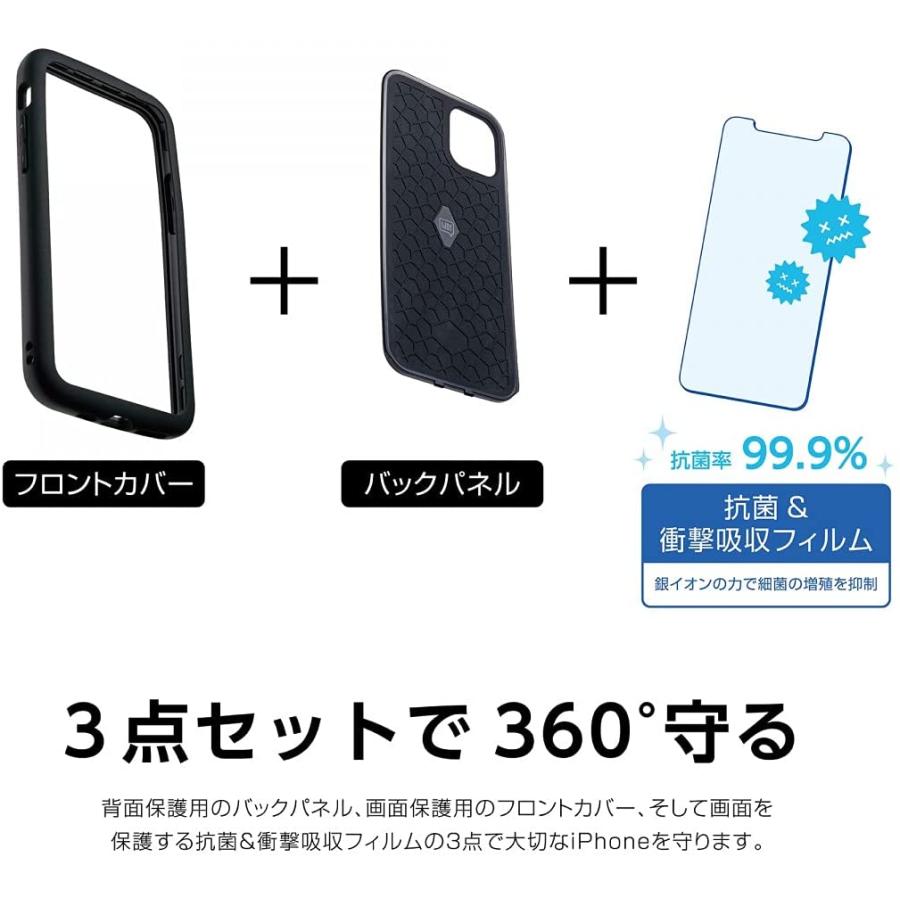 iPhone12 mini ハイブリッドケース IJOY 360度 衝撃吸収 フロントカバー バックパネル 抗菌フィルム付 ブラック/黒｜ecomoshinshimonoseki｜04