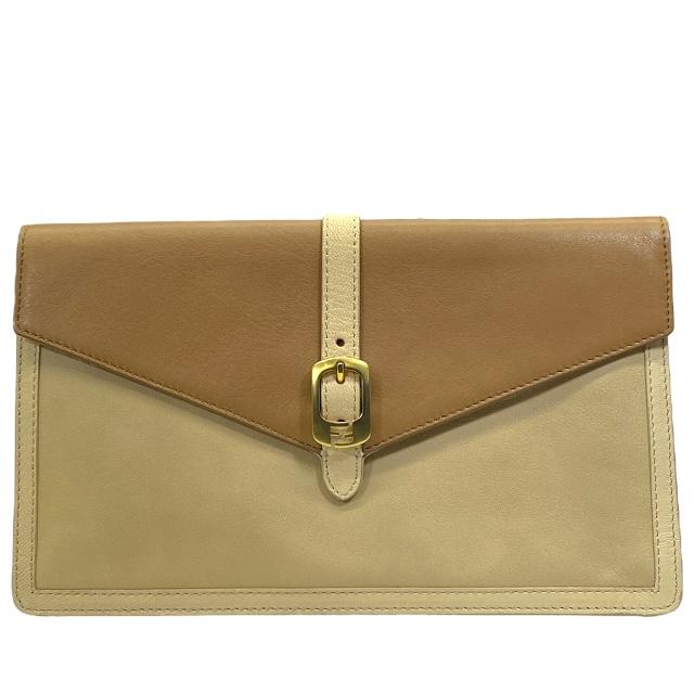 FENDI フェンディ カメレオン 8M0284 クラッチバッグ クラッチポシェット レザー ライトブラウン ベージュ ゴールド金具 | FENDI