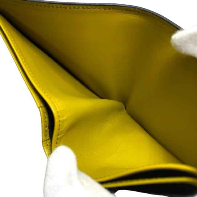 LOEWE(ロエベ) 札入れ美品  シグネチャー バイフォールド コンパクトウォレット イエロー×カーキ レザー LOEWE（ロエベ） 財布 二つ折り財布 折財布 シグネチャー バイ