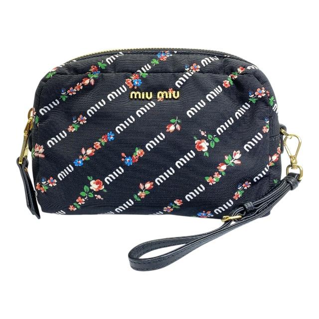 miumiu 巾着　ポーチ　バッグ　花柄　ベージュ　コーラル　ホワイト　ブラック miumiu 巾着 ポーチ バッグ 花柄 ベージュ コーラル ホワイト