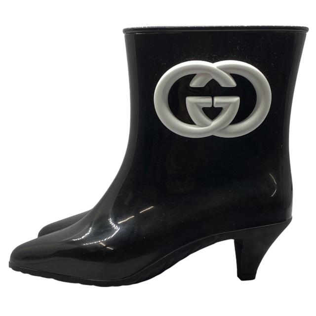 良品 グッチ 36 23 レインブーツ インターロッキング GG ブラック GUCCI（グッチ） 【新品】グッチ 724458 インターロッキングG アンクル