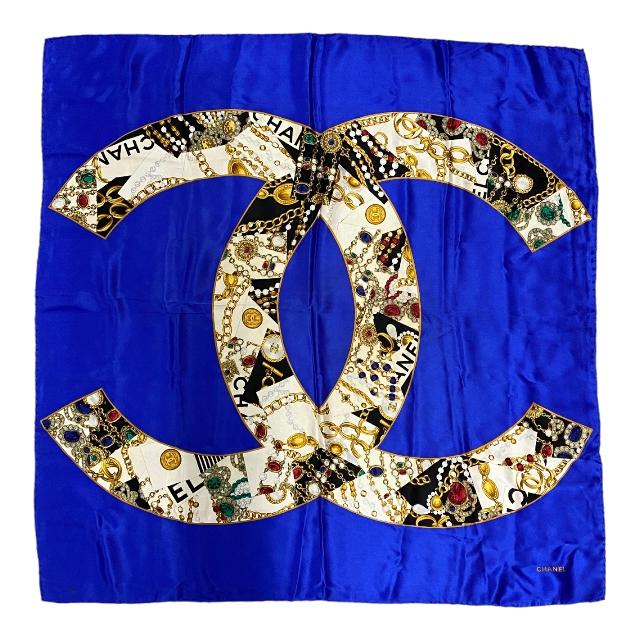CHANEL シャネル 大判 スカーフ シルク 100％ ココマーク 宝石