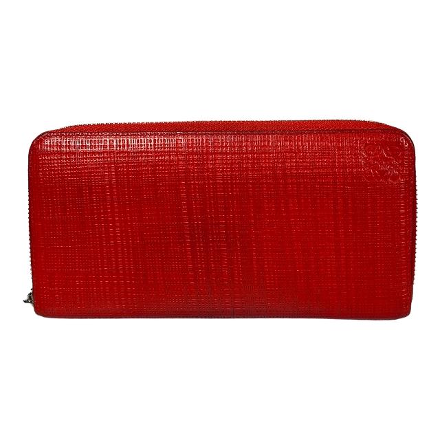 LOEWE ロエベ リネン 長財布 財布 ラウンドファスナー レッド ロゴ 