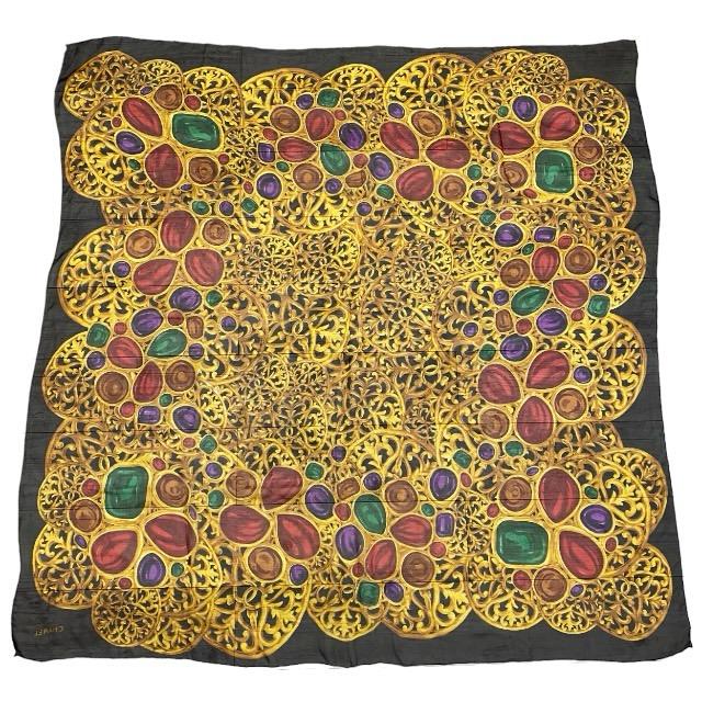 CHANEL シャネル 大判 スカーフ ストール 宝石 ジュエリー パール