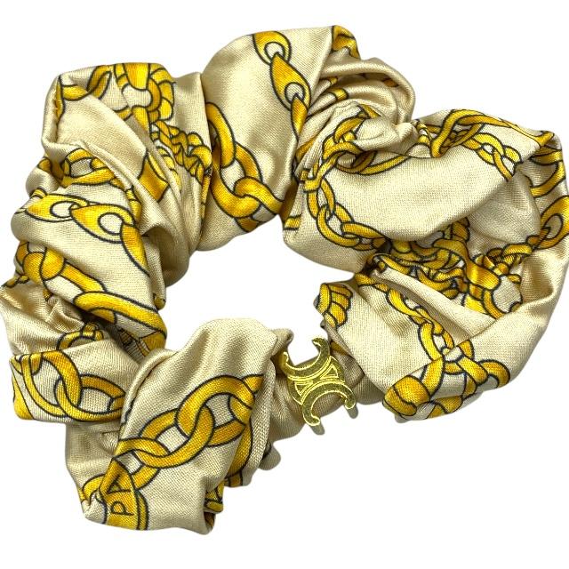 CELINE セリーヌ ヘアアクセサリー ヘアゴム シュシュ アクセサリー 小物 トリオンフ 総柄 ビスコース ベージュ ゴールド | CELINE