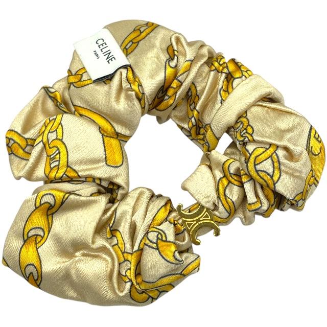 CELINE セリーヌ ヘアアクセサリー ヘアゴム シュシュ アクセサリー 小物 トリオンフ 総柄 ビスコース ベージュ ゴールド | CELINE | 01
