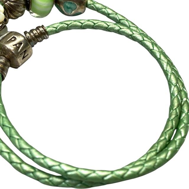 美品 PANDORA SV ブレスレット S925刻印 箱付き クローバー PANDORA（パンドラ） ブレスレット バングル アクセサリー 小物 レザー