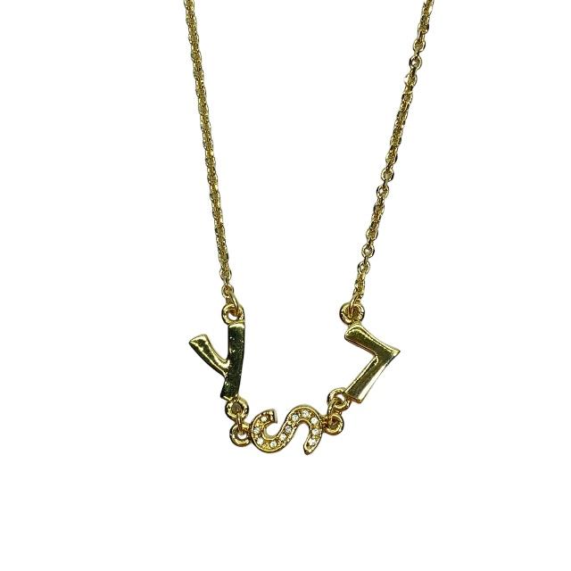 イヴ・サンローラン YSL ロゴ ラインストーン ペンダントトップ ネックレストップ アクセサリー ゴールド系 イヴサンローラン