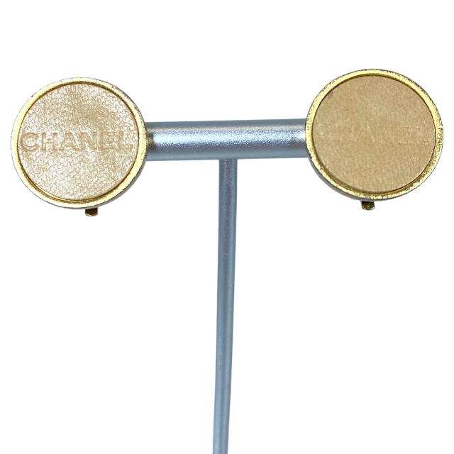 CHANEL シャネル レザーイヤリング サークル ラウンド ロゴ ゴールド