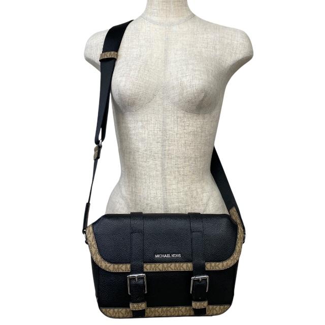 【美品】MICHAEL KORS マイケルコース メッセンジャーバッグ ショルダーバッグ クロスボディバッグ MK柄 ロゴ レザー ブラック_9
