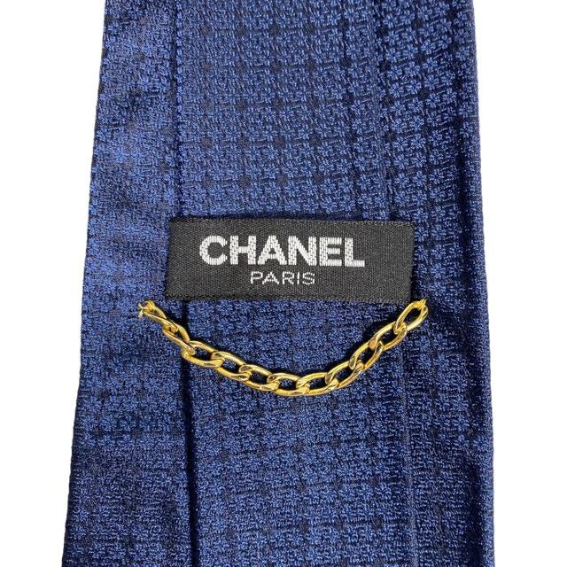 CHANEL シャネル ネクタイ ループタイ シルク ネイビー 裏地ロゴ 裏地