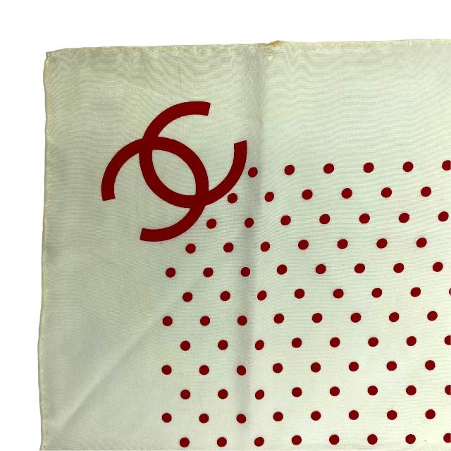 CHANEL シャネル　リボンスカーフ　ドット CHANEL・シャネル・大判スカーフ・リボン・ドット・黒・シルク