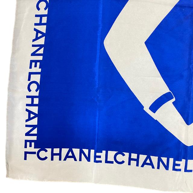 【2022春夏新色】 CHANEL シャネル 小物 スカーフ ショール シルク 100％ ココシャネル ブルー ホワイト