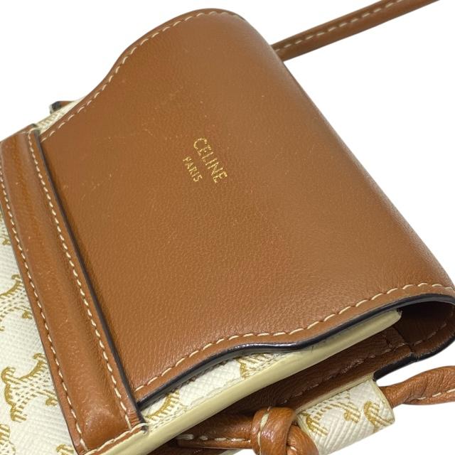 美品 CELINE セリーヌ ロゴプリント ブラック ホワイト レザー 10G332 ショルダーバッグ フォンポーチ モバイルポーチ レディース S1-00011 【中古】 CELINE（セリーヌ） 10G332 トリオンフ フォンポーチ ショルダー