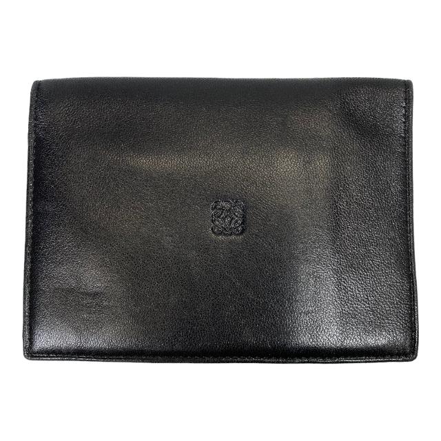 ロエベ 折り財布 アナグラム ロゴ型押し レザー 黒 ブラック - 小物