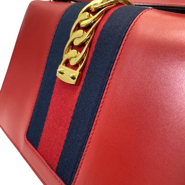 GUCCI(グッチ) ショルダーバッグ シルヴィ 421882 ダークグレー×ネイビー×レッド レザー GUCCI（グッチ） シェリーライン 421882 シルヴィ ショルダーバッグ