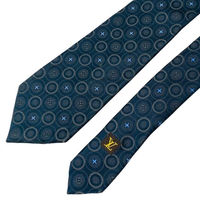 【美品】ルイヴィトン　ネクタイ　モノグラム　クラヴァット　ネイビー×グレー　現行 LOUIS VUITTON 【美品】LOUIS ルイ ヴィトン ネクタイ