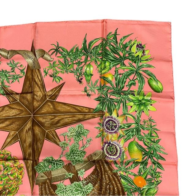 ☘️美品☘️ HERMES　パッションフラワー　カレ90 ベージュ エルメス スカーフ カレ90 オレンジベージュ PASSIFLORES HERMES 美品