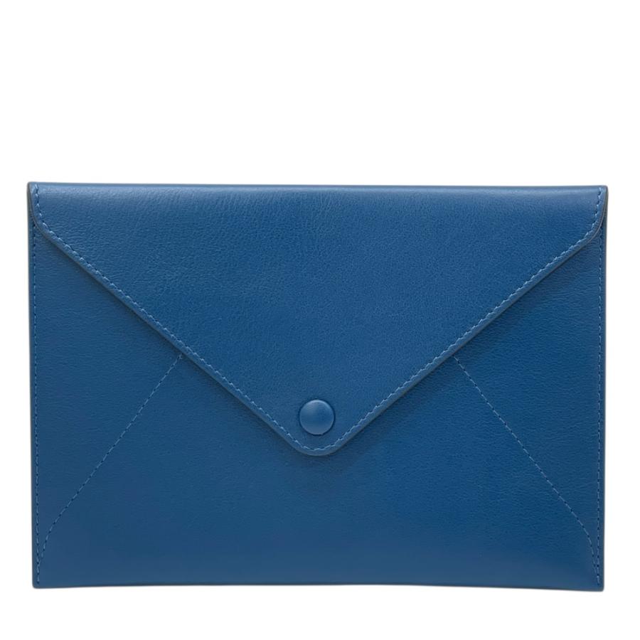 【美品】DELVAUX ケース ラウンド レザー メタリックブルー ポーチ DELVAUX（デルヴォー） 美品 限定デザイン エンベロープ クラッチ