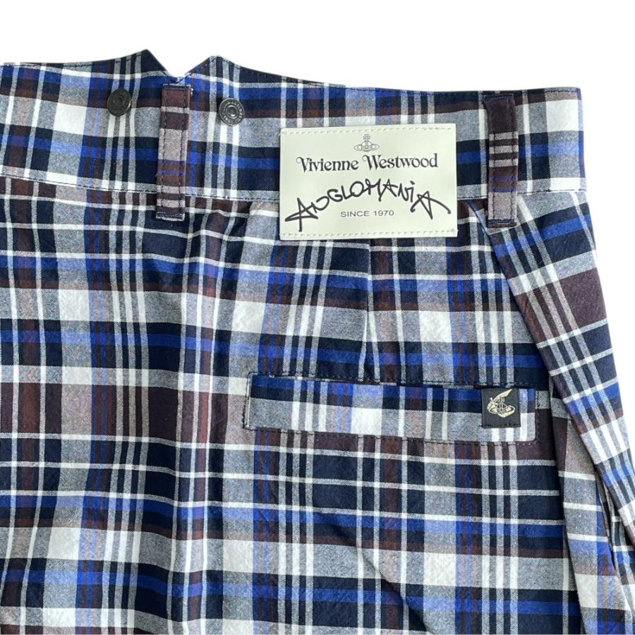 ヴィヴィアン ウエストウッド インディゴ染め チェック柄 アシンメトリー パンツ Vivienne Westwood MAN 美品 ヴィヴィアンウエストウッド CHECK CAPE