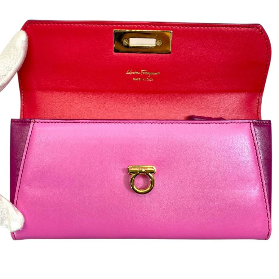 【正規品】フェラガモ ガンチーニ 長財布 フューシャピンク レザー FERRAGAMO（フェラガモ） ガンチーニ 財布 長財布 ロングウォレット