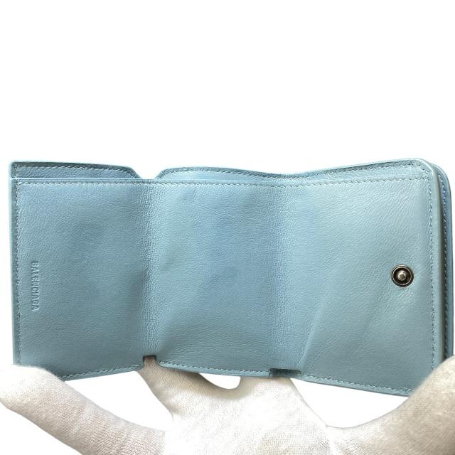 希少色 美品 バレンシアガ 三つ折り財布 コンパクト ロゴ レザー ブルー系 BALENCIAGA（バレンシアガ） 財布 三つ折り財布 折財布 コンパクト