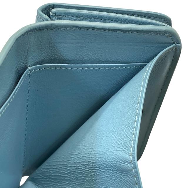 バレンシアガ BALENCIAGA 3つ折り財布 ミニウォレット ブルー 美品 PAPIER（BALENCIAGA） バレンシアガ ペーパー ミニ ウォレット Wホック