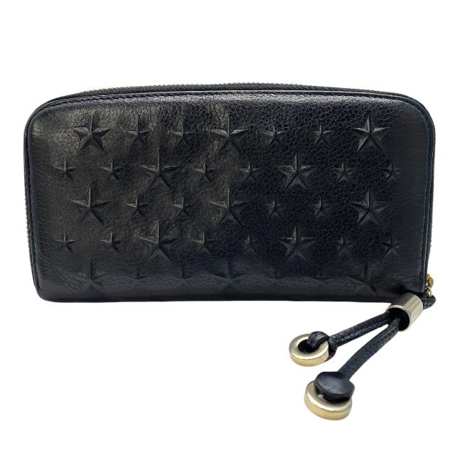 ジミーチュウ　ラウンドファスナー　星　シボ革　ブラック　長財布 JIMMY CHOO ジミーチュウ 財布 長財布 ロングウォレット