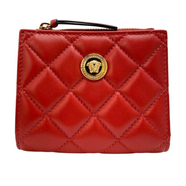 【美品】ヴェルサーチ 二つ折り財布 メデューサ キルティング レザー パープル 美品】ヴェルサーチ 二つ折り財布 メデューサ キルティング