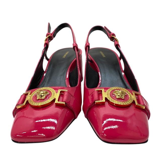 激安VERSACE ピンク メドューサ　スクエアトゥ エナメルミュール 新品 VERSACE（ヴェルサーチェ） 【新品】VERSACE パンプス ヒール ミュール
