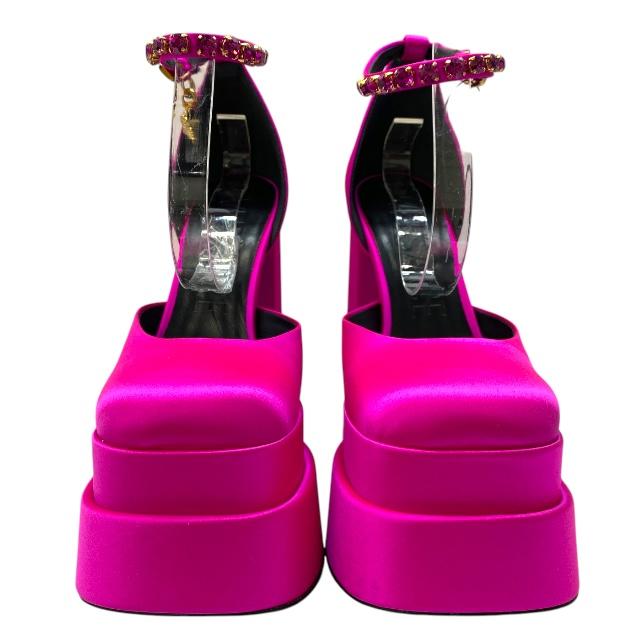 激安VERSACE ピンク メドューサ　スクエアトゥ エナメルミュール 新品 VERSACE ビビッドピンク メドューサ スクエアトゥ エナメル