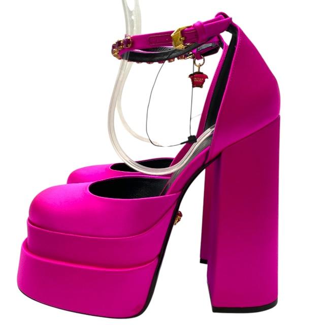 【VERSACE】1019226 メデューサ ラフィアミュール Versace - Girls Black Leather Medusa Platform Sandals