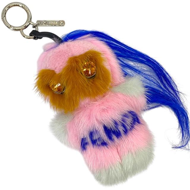 FENDI - FENDI ファー チャーム ピンク キーホルダー