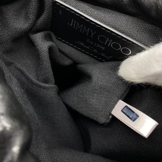 ジミーチュウ 巾着 ショルダーバッグ ジュノ Ｓ ブラック ホワイト J000117982001 美品 メッシュ レザー 中古 JIMMY CHOO 巾着バッグ 黒 ドロー ストリング メッシュバッグ ロゴ 肩掛け 白 クロスボディ 定番 JIMMY CHOO - ジミーチュウ 巾着 ショルダーバッグ ジュノ S ブラック