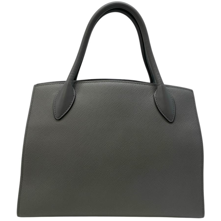 プラダ Monochrome ハンドバッグ トートバッグ ロゴ サフィアーノレザー 白タグ グレー PRADA