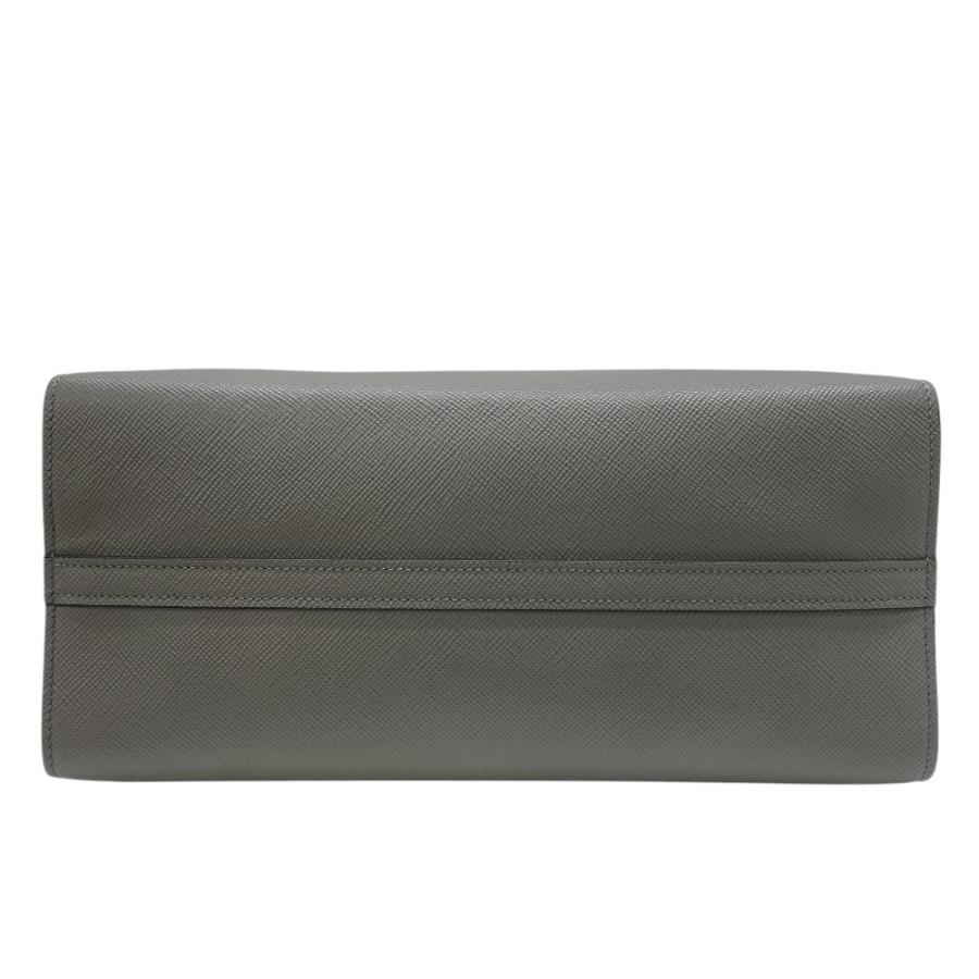 プラダ Monochrome ハンドバッグ トートバッグ ロゴ サフィアーノレザー 白タグ グレー PRADA