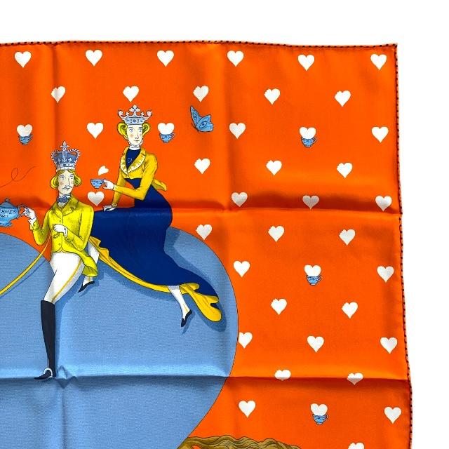 エルメススカーフ カレ70/柄名:エルメスティータイム エルメス スカーフ カレ70 ティータイム オレンジ 箱 タグ