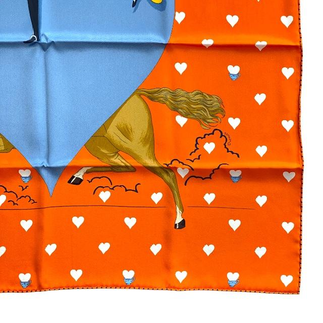 エルメススカーフ カレ70/柄名:エルメスティータイム エルメス スカーフ カレ70 ティータイム オレンジ 箱 タグ