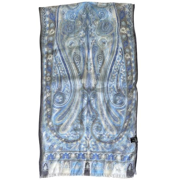 ETRO ペイズリー柄ストール　エトロ　ブルー系　シルク ETRO 美品 エトロ ペイズリー柄 シルク100％ ストール ショール